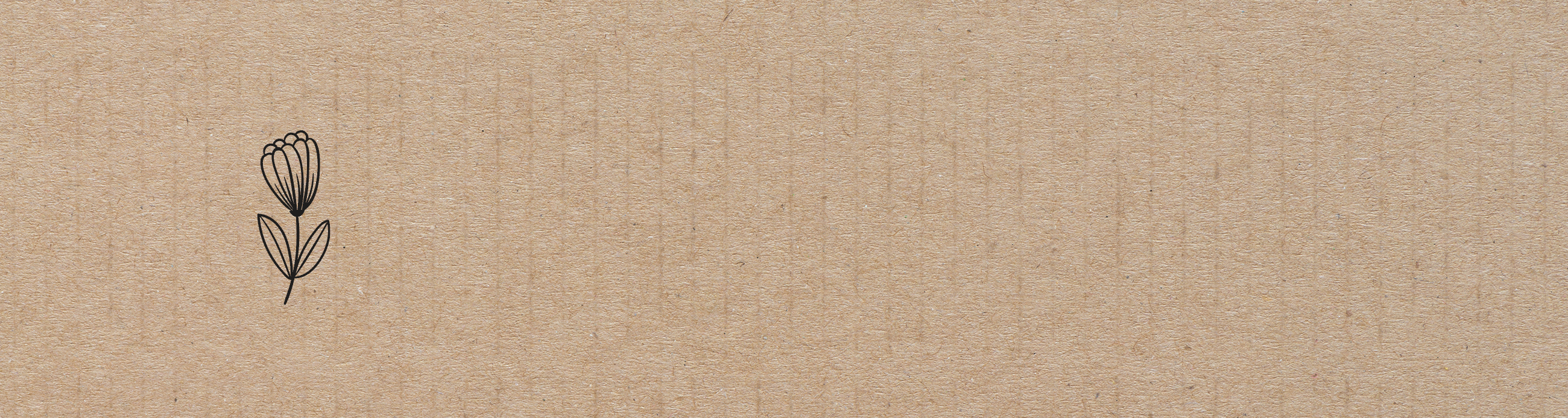 Minimalistische schwarze Strichzeichnung einer Blume auf einem strukturierten braunen Papierhintergrund mit reichlich Leerraum.