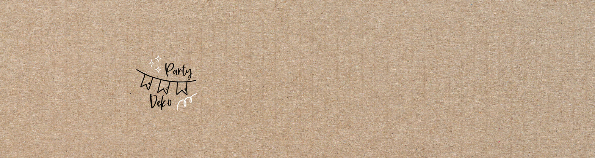 Minimalistische Party-Banner-Illustration auf einem strukturierten braunen Papier-Hintergrund mit reichlich Leerraum.