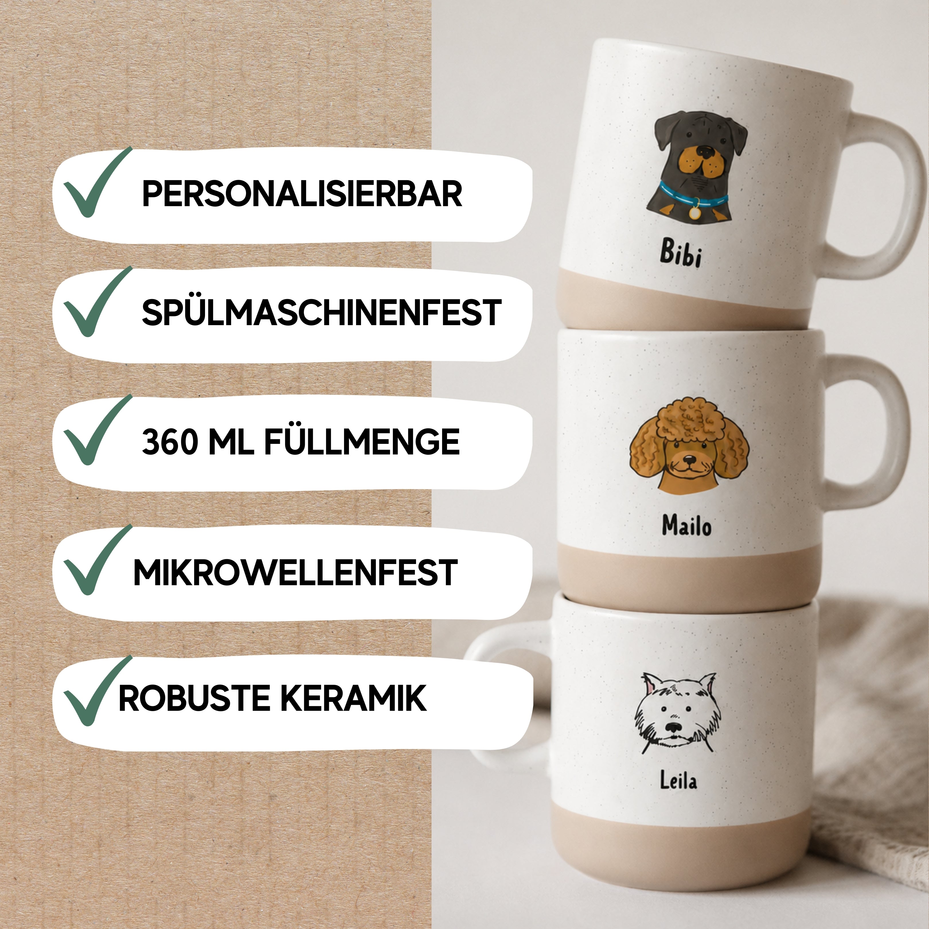 Personalisierte Hunde-Tasse mit Name & farbigem Hunde-Motiv
