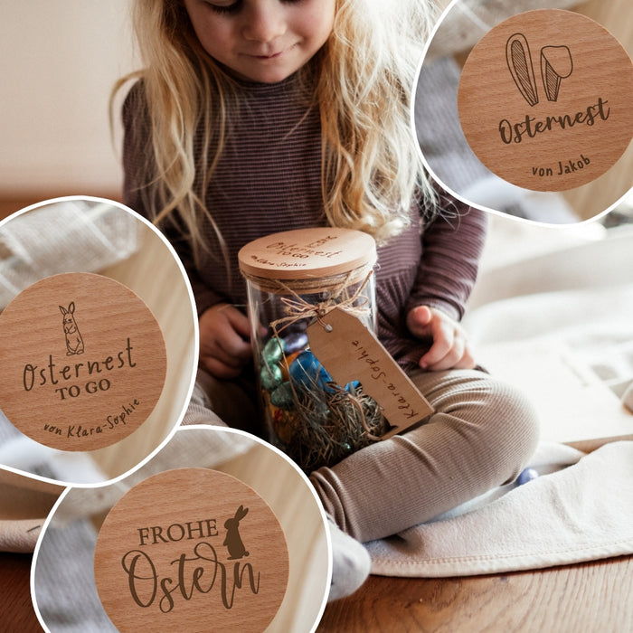 Personalisiertes Vorratsglas mit verschiedenen Ostermotiven