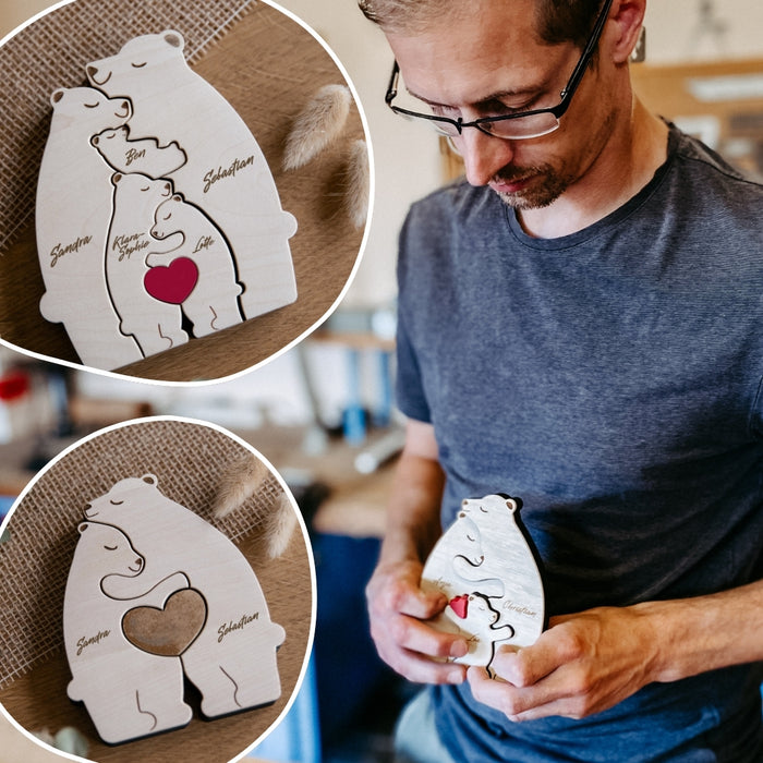 Personalisierte Bärenfamilie aus Holz
