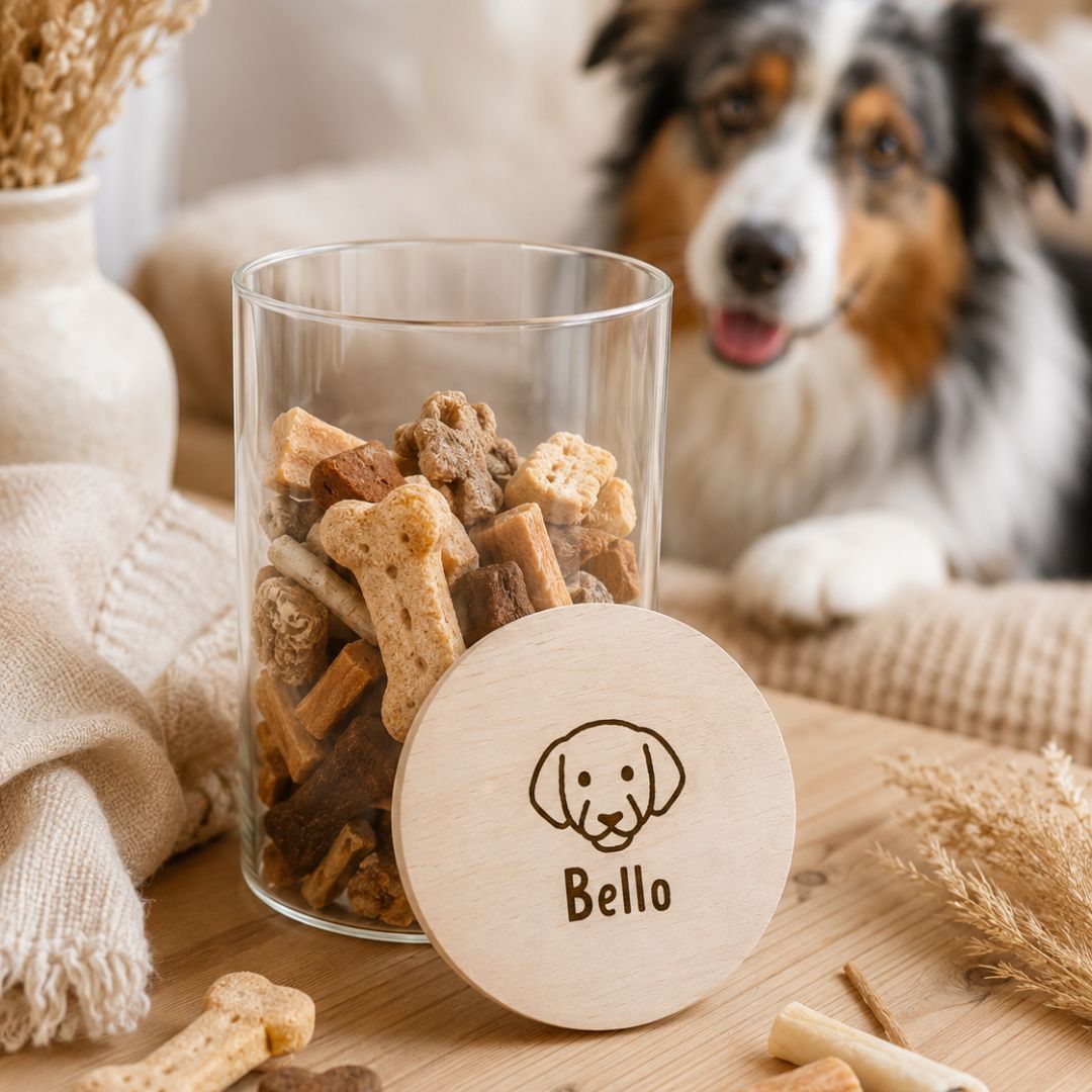 Personalisiertes Vorratsglas für Tierfutter mit Wunschtier & Namen