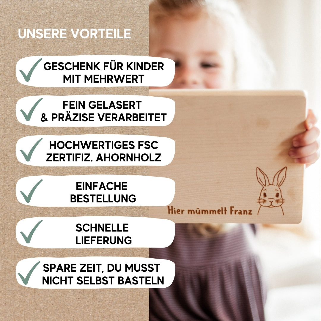 Frühstücksbrettchen mit Hasenmotiv zu Ostern