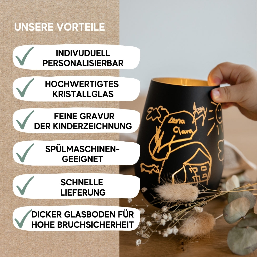 Windlicht mit Kinderzeichnung