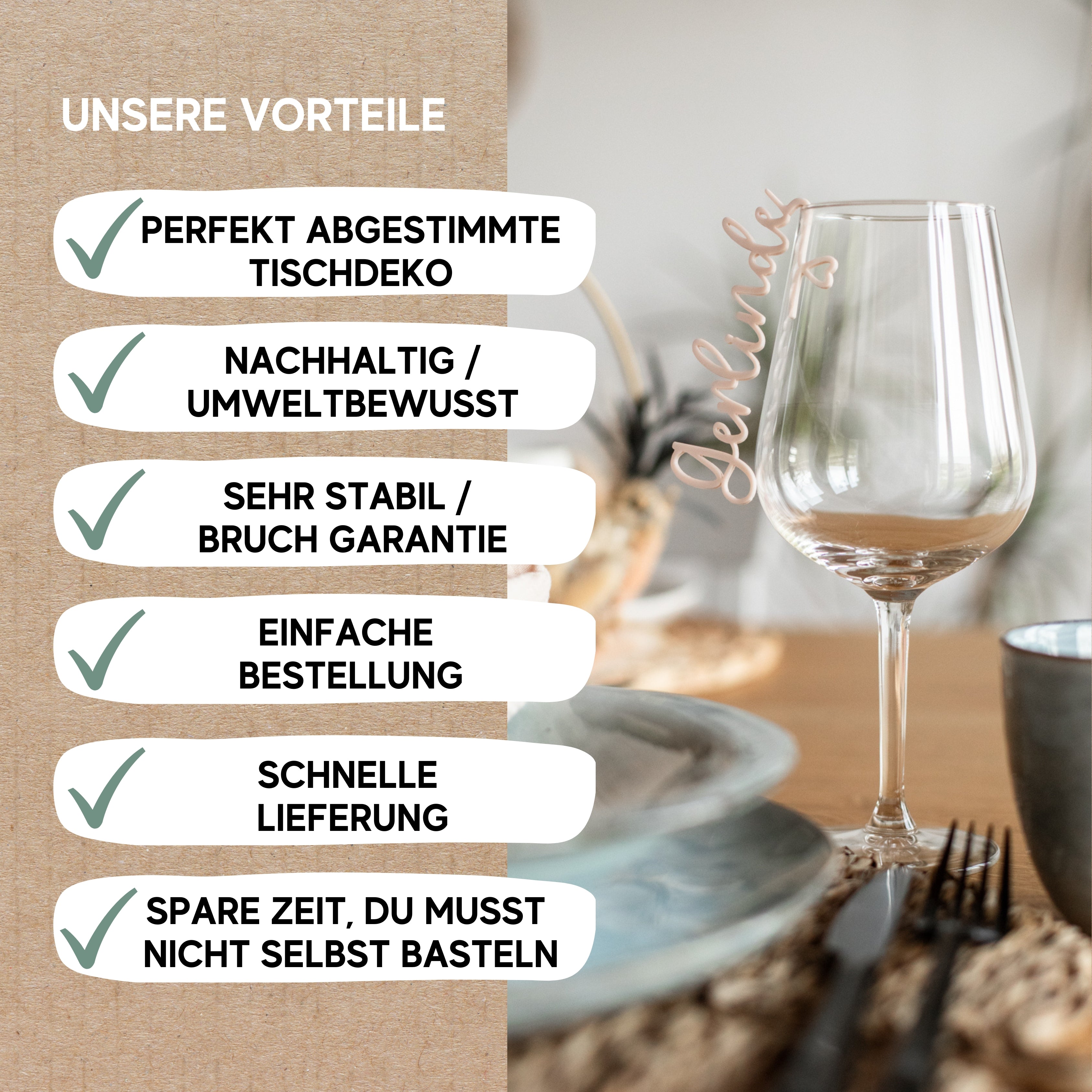 Werten Sie Ihr kulinarisches Erlebnis mit Acryl-Platzkarten oder Namensschildern Hochzeit auf. Verleihen Sie einem exquisiten Tischgedeck mit dem Glasmarkierer personalisiert aus Acryl von laserhelden ein persönliches Flair.