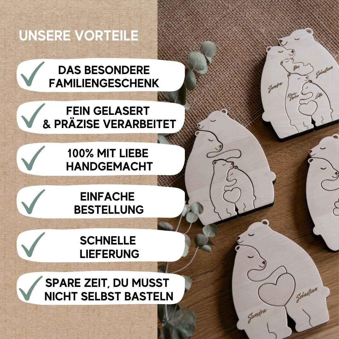 Personalisierte Bärenfamilie aus Holz