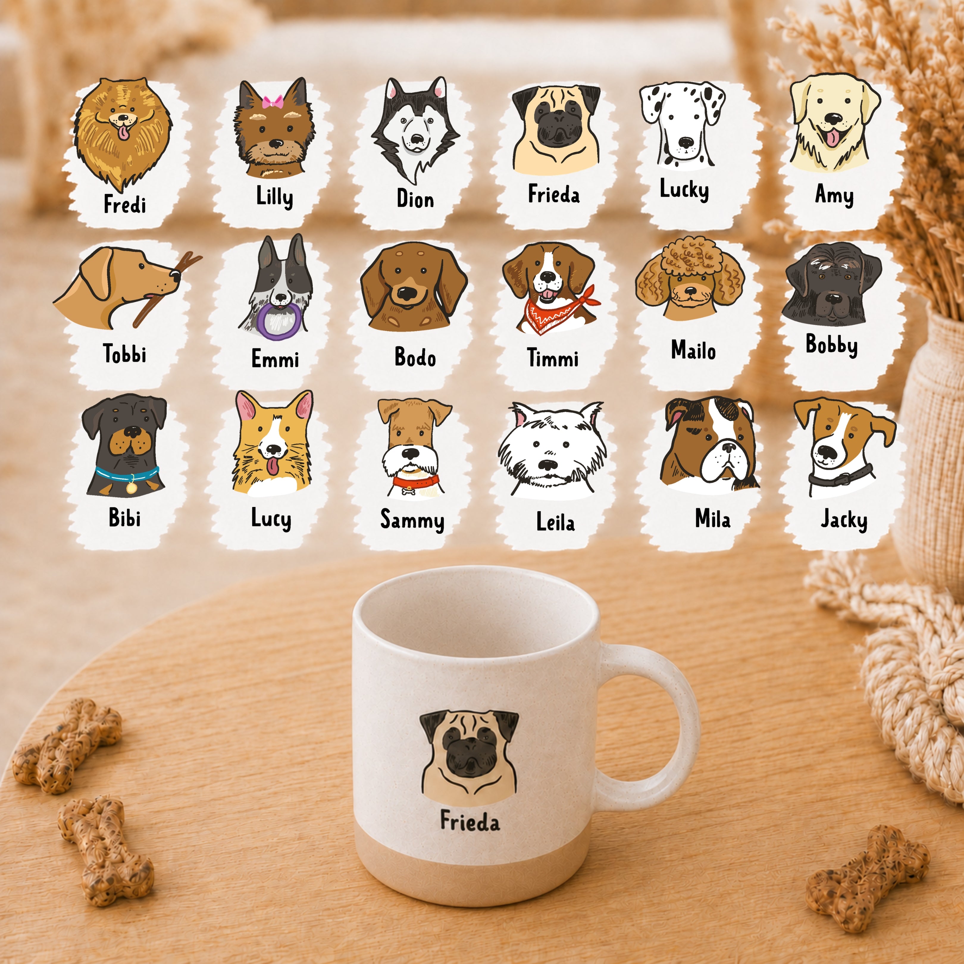 Personalisierte Hunde-Tasse mit Name & farbigem Hunde-Motiv