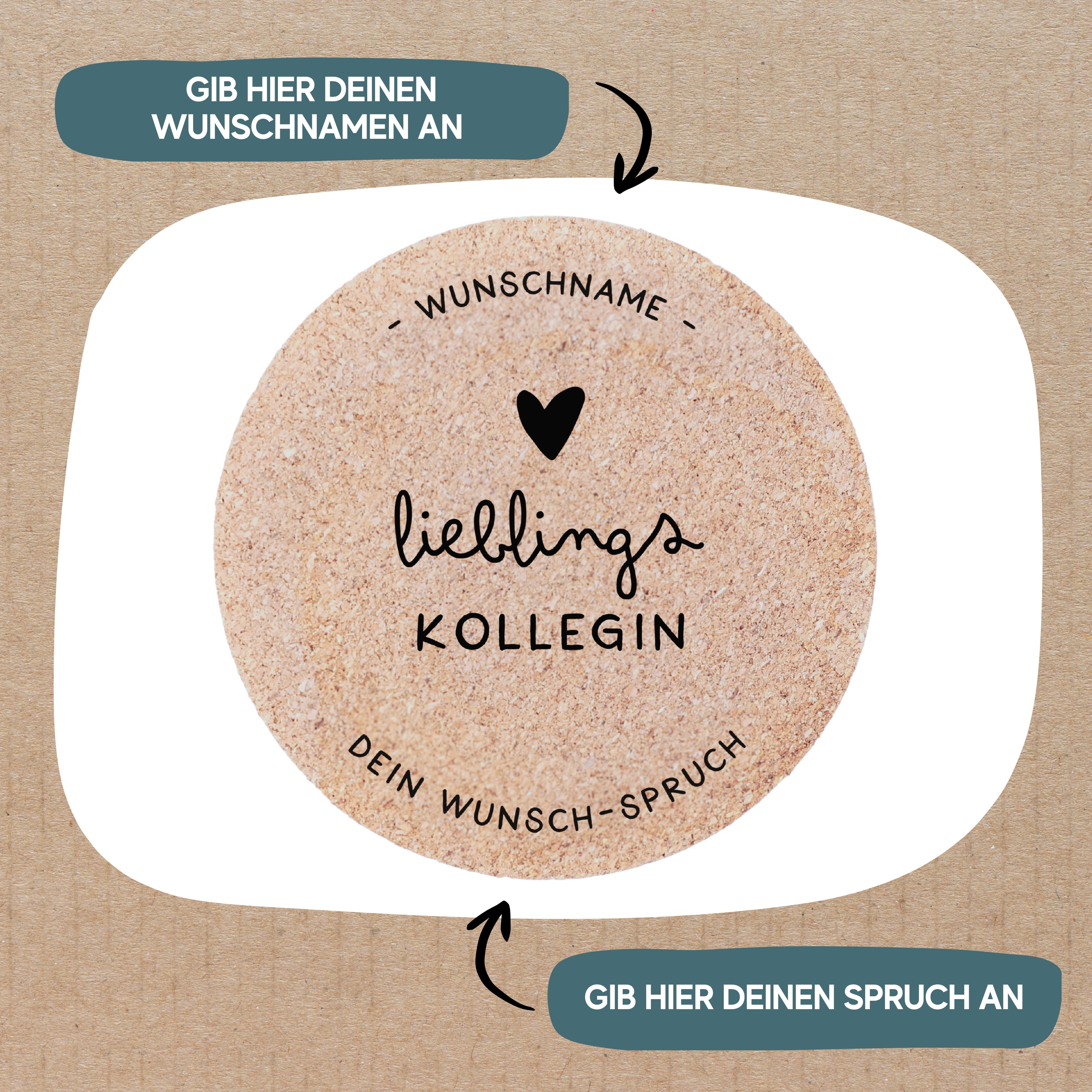 Korkuntersetzer für Lieblingskollegin, Lieblingskollege & Team – personalisierbar