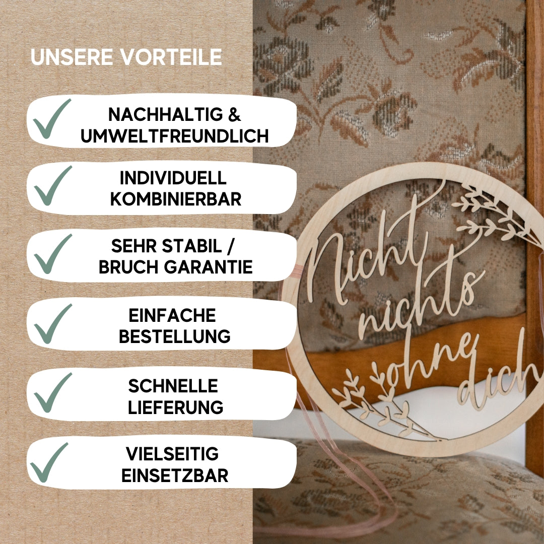 Stuhldeko Holzschilder „Nicht nichts ohne dich & Aber alles mit dir“