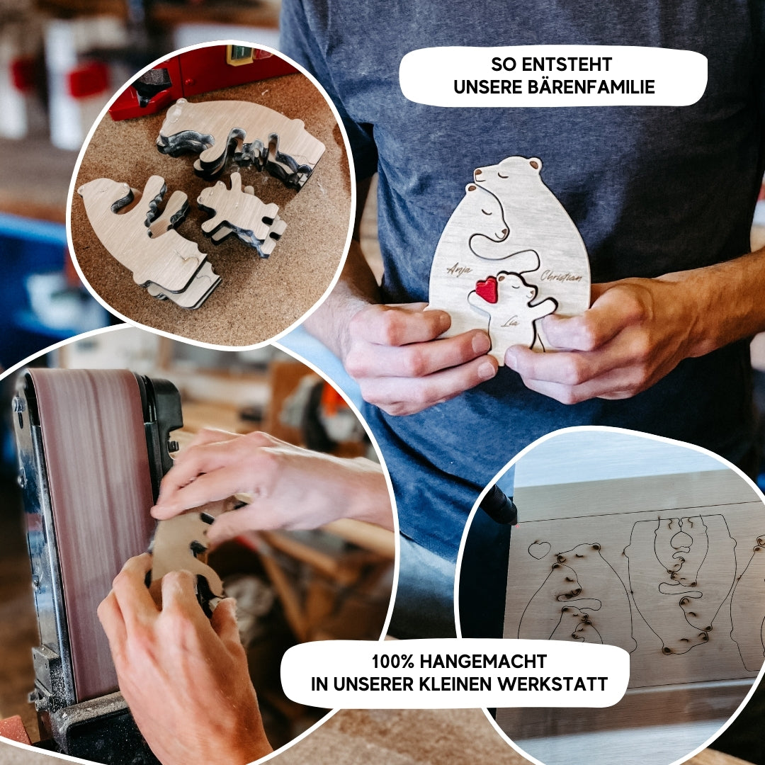 Personalisierte Bärenfamilie aus Holz