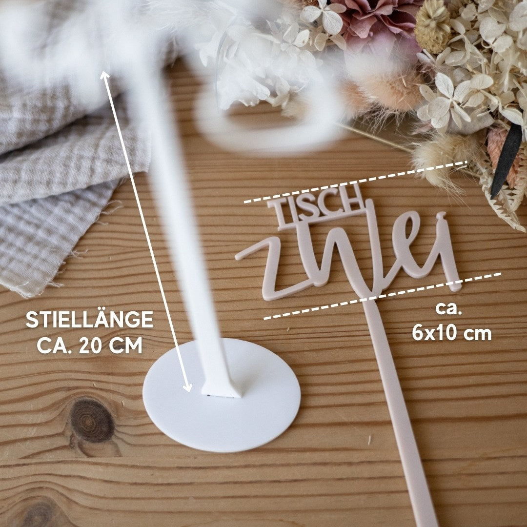 Tischnummern Hochzeit aus Acryl mit Fuß – Weiß & Beige