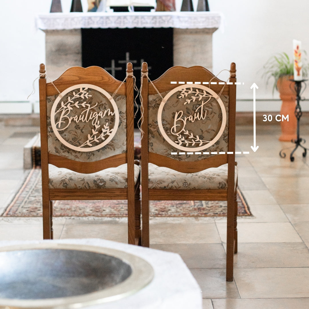 Stuhldeko Holzschilder "Braut & Bräutigam" – Liebevoll & stilvoll zur Trauung