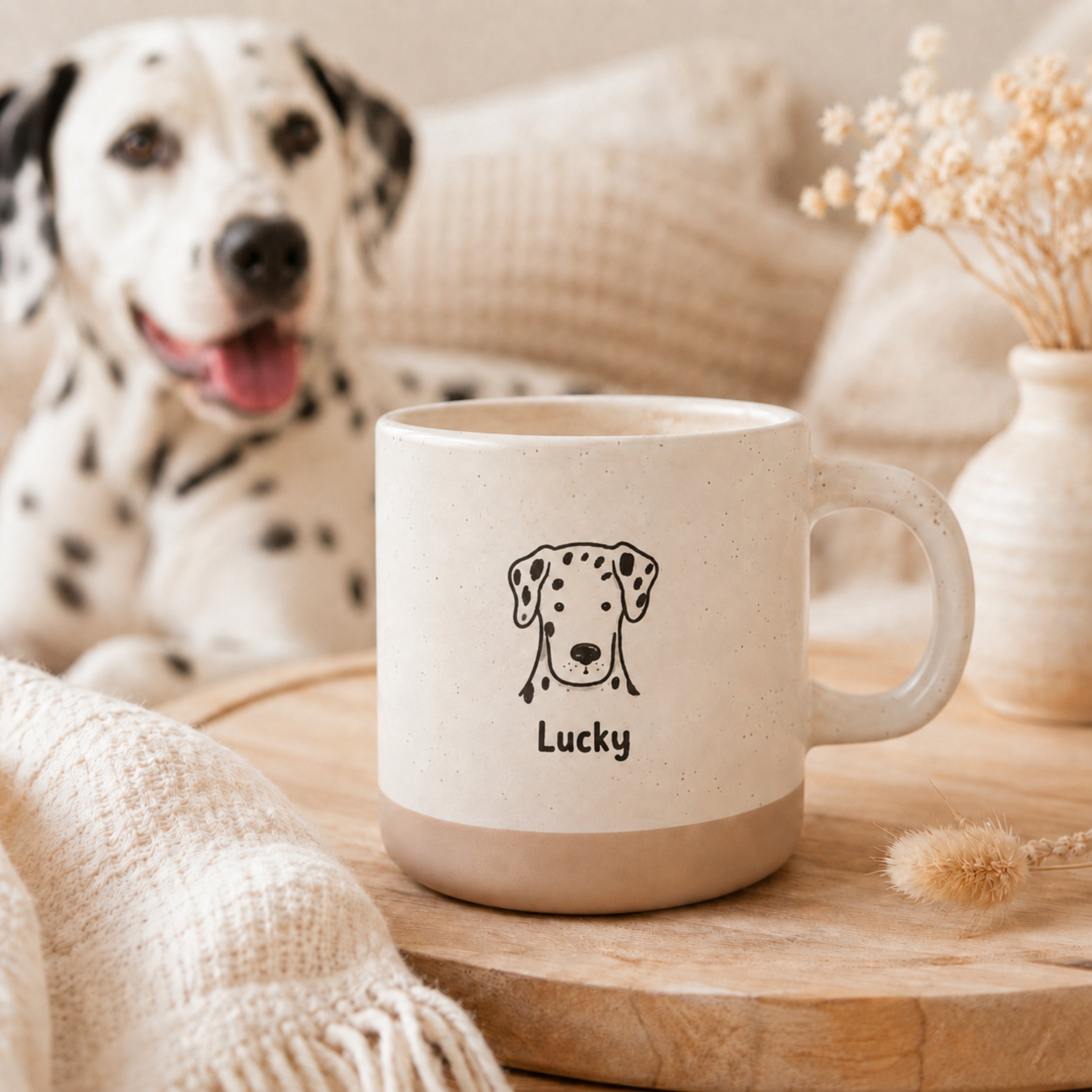 Personalisierte Hunde-Tasse mit Name & farbigem Hunde-Motiv