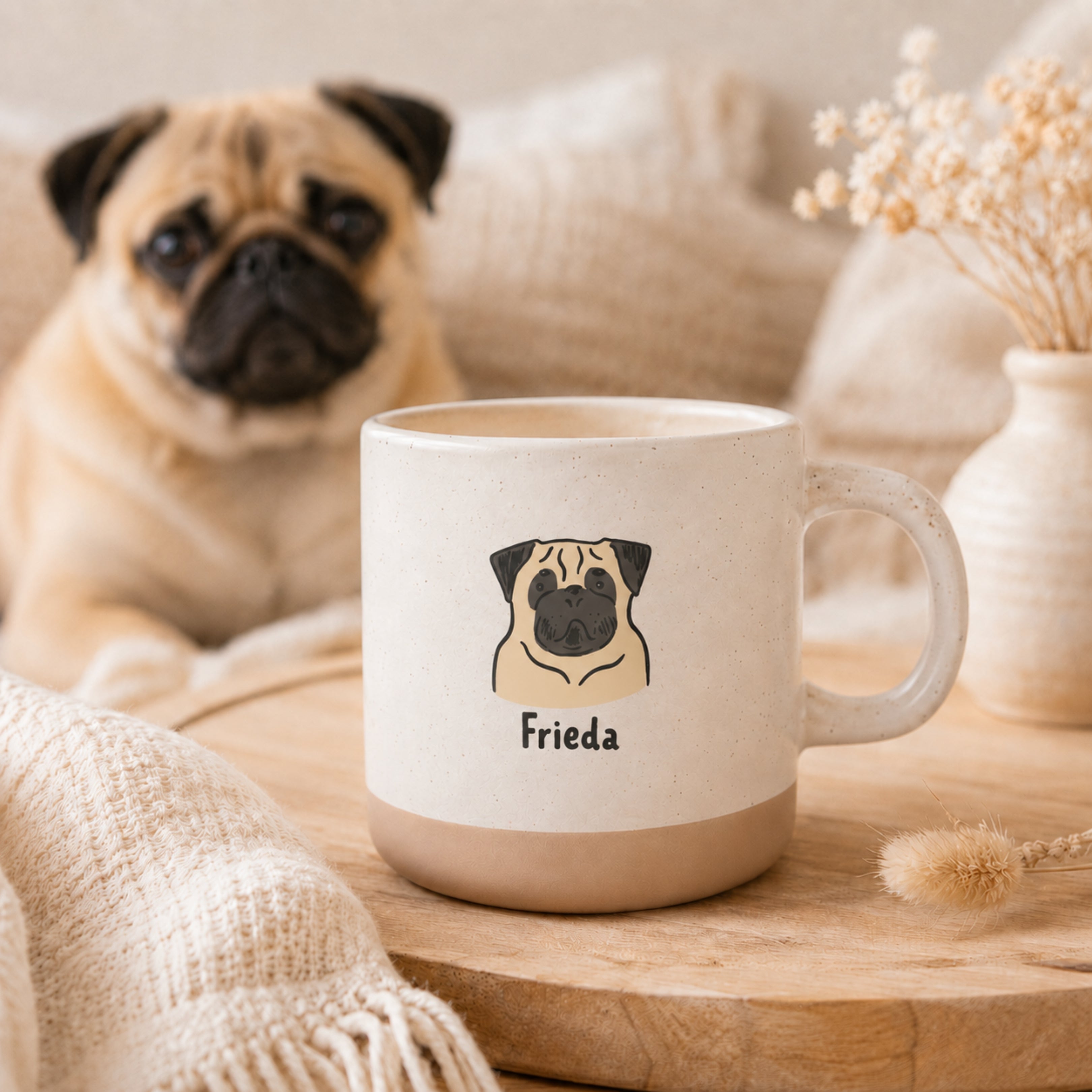 Personalisierte Hunde-Tasse mit Name & farbigem Hunde-Motiv