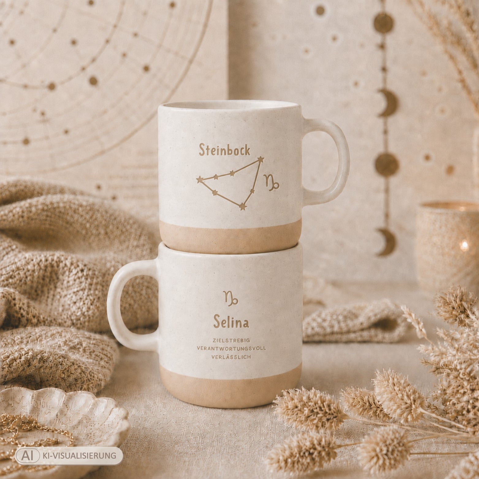 Personalisierte Sternzeichen-Tasse mit Name und Eigenschaften – gravierte Tasse mit Sternbild