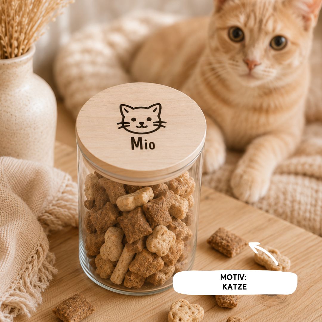 Personalisiertes Vorratsglas für Tierfutter mit Wunschtier & Namen