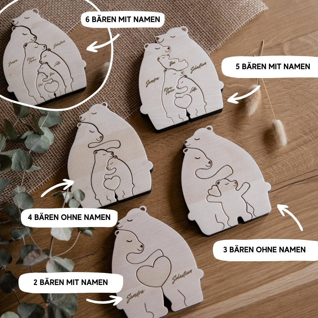 Personalisierte Bärenfamilie aus Holz