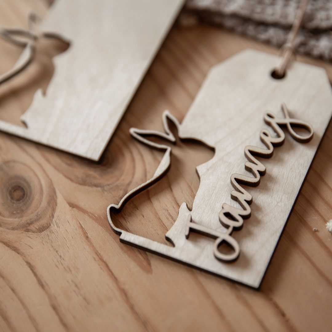 personalisierter Holzanhänger mit Namen & Osterhase