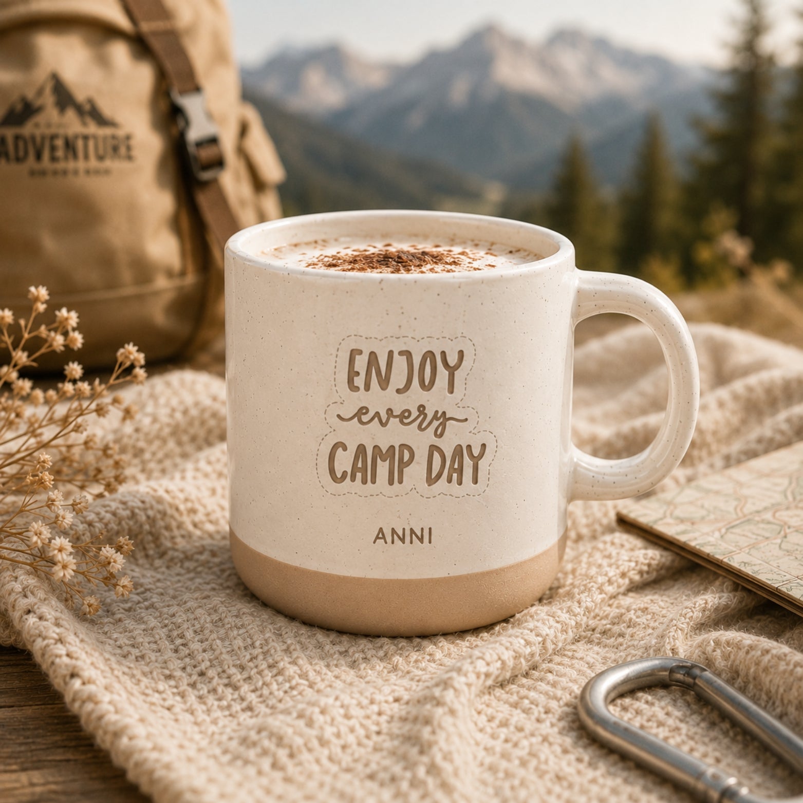 Personalisierte Adventure-Tasse mit Name & Wunschmotiv – gravierte Outdoor-Tasse