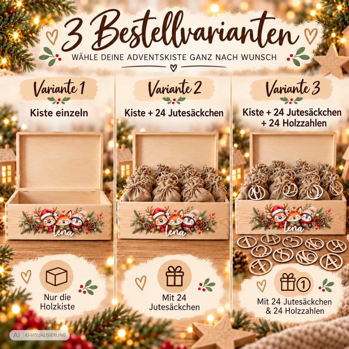 Personalisierte Adventskiste als Weihnachtsgeschenk für Kinder
