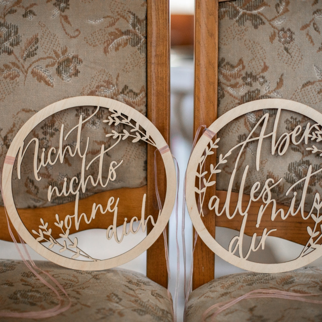 Stuhldeko Holzschilder „Nicht nichts ohne dich & Aber alles mit dir“