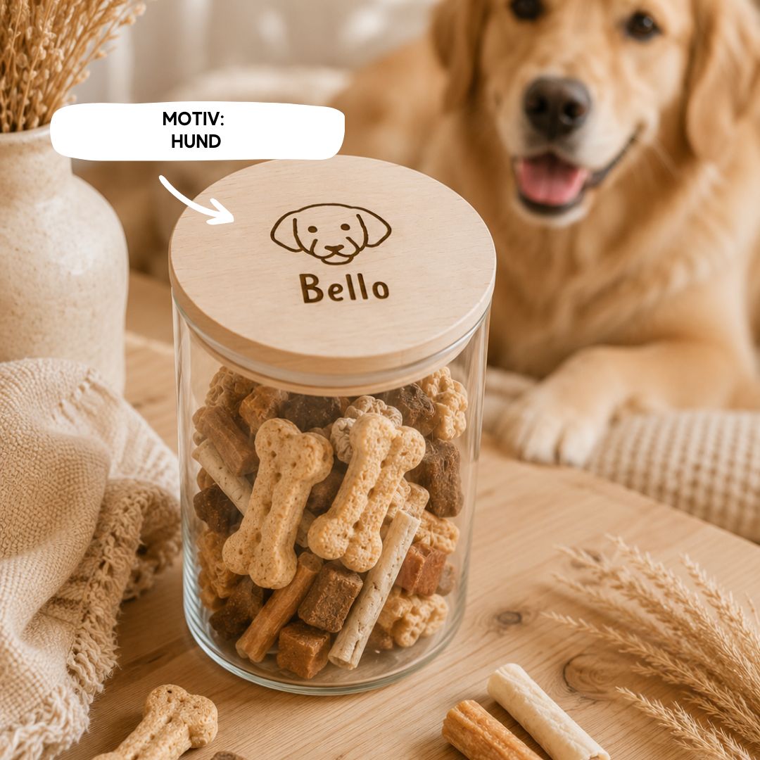 Personalisiertes Vorratsglas für Tierfutter mit Wunschtier & Namen