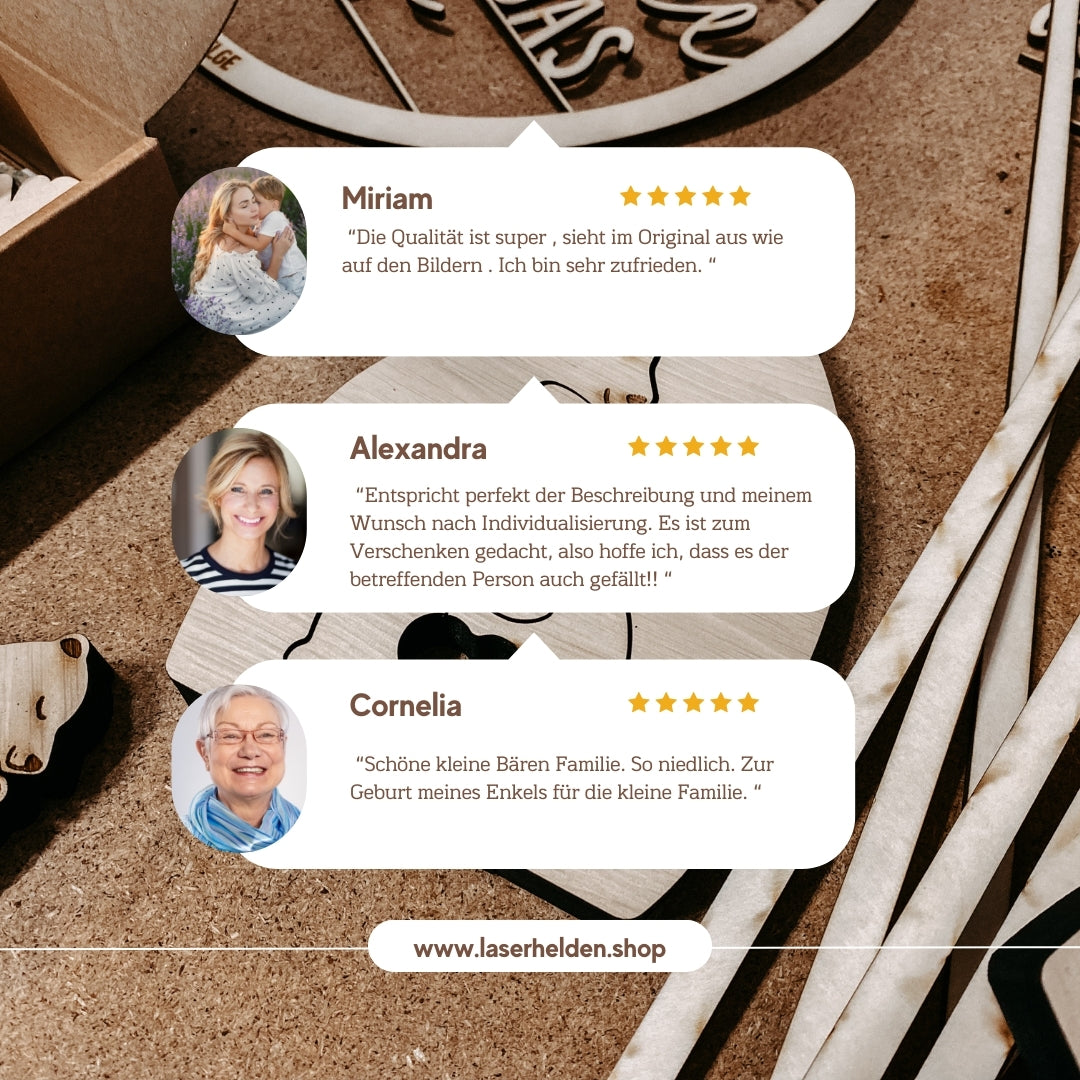 Personalisierte Bärenfamilie aus Holz