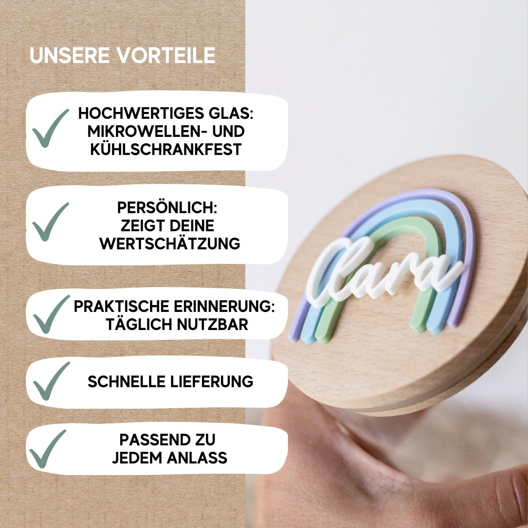 Personalisiertes Vorratsglas mit Regenbogen und Name