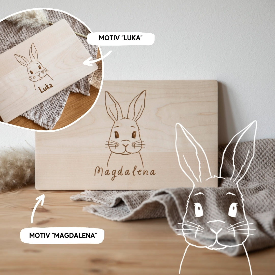 Frühstücksbrettchen mit Hasenmotiv zu Ostern