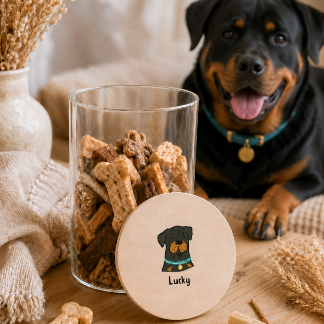 Personalisiertes Hundeleckerli-Glas mit Wunschhunderasse & Namen