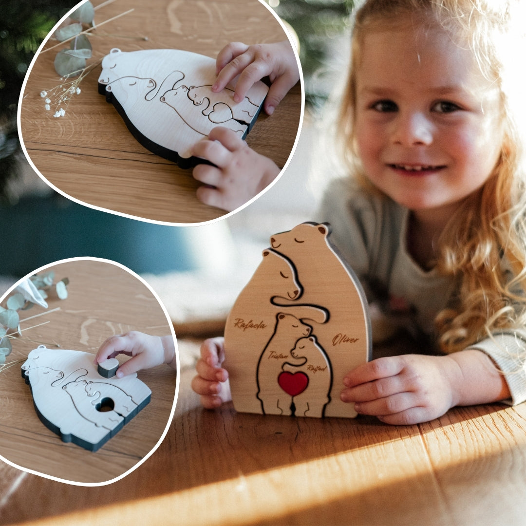 Personalisierte Bärenfamilie aus Holz