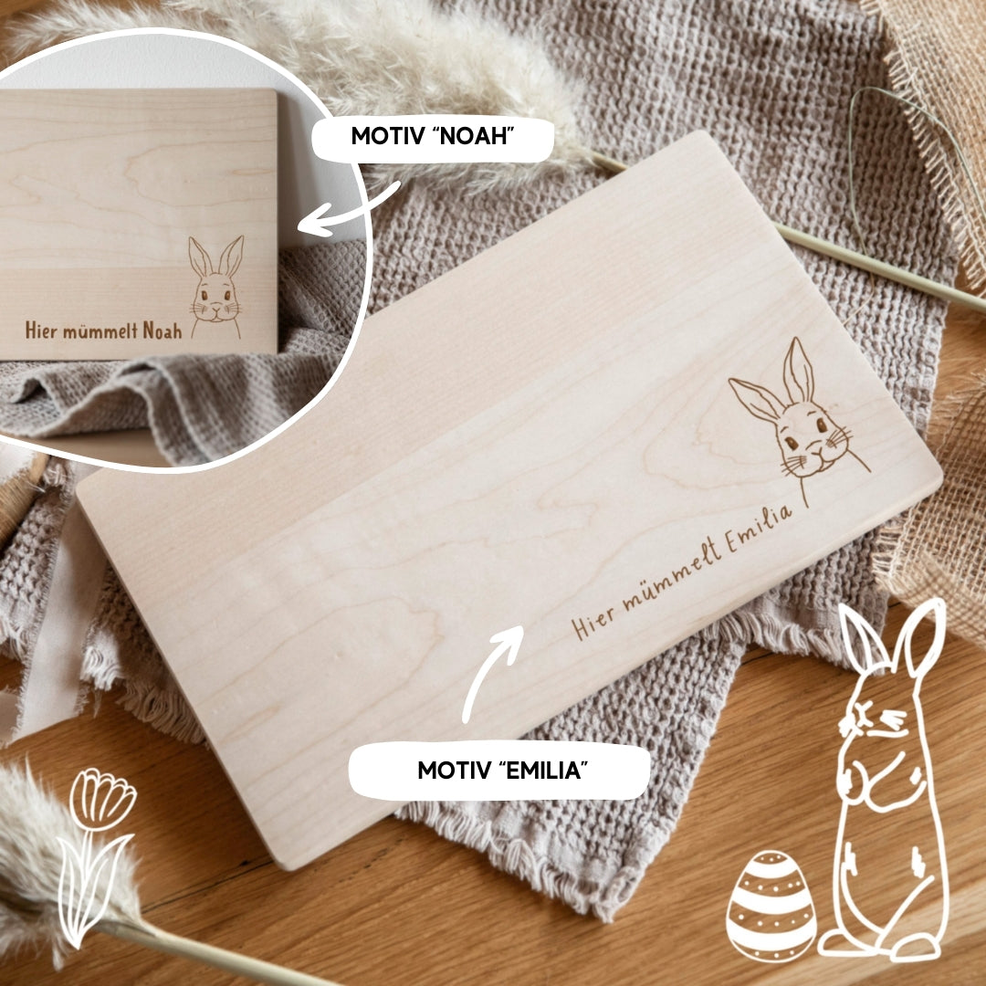 Frühstücksbrettchen mit Hasenmotiv zu Ostern