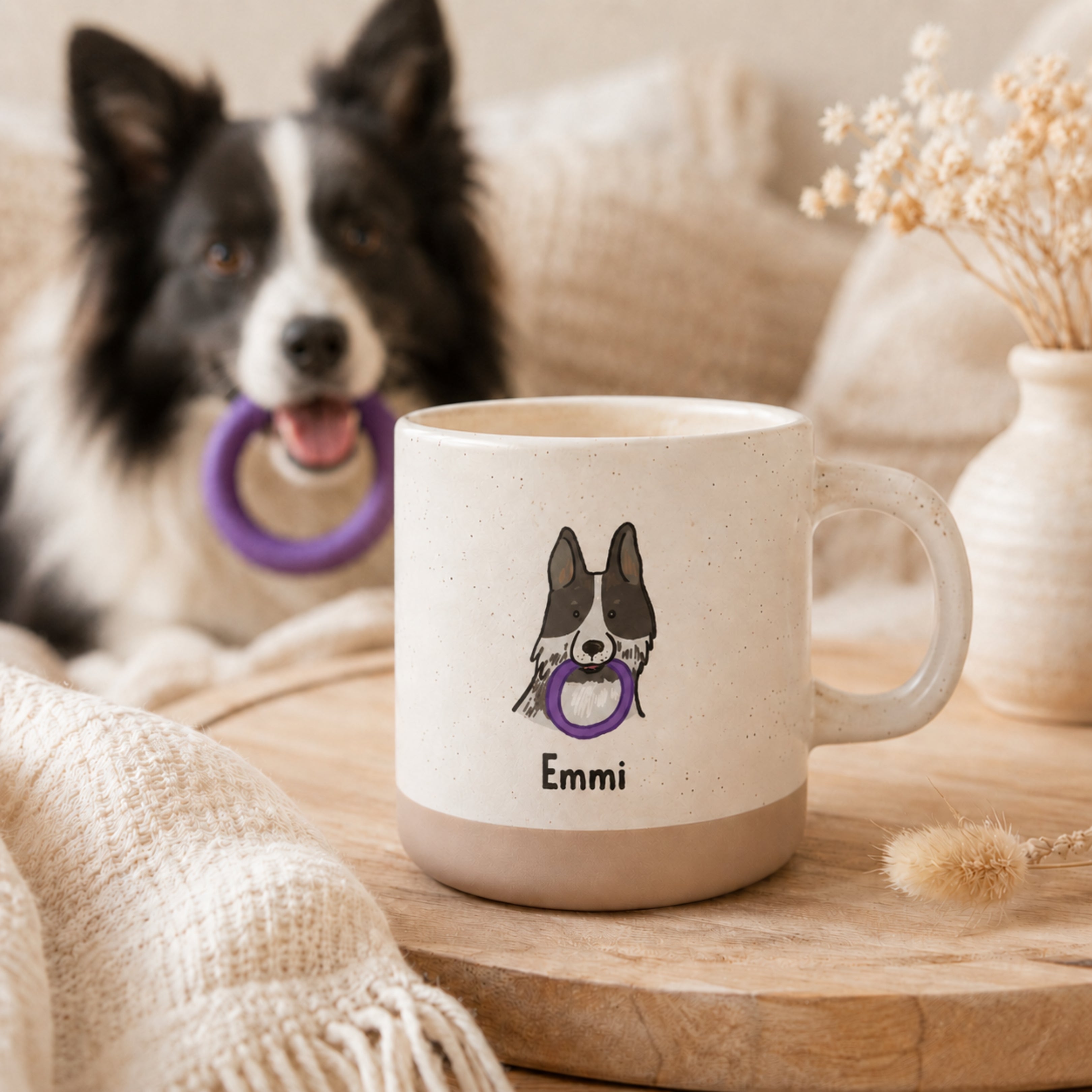 Personalisierte Hunde-Tasse mit Name & farbigem Hunde-Motiv