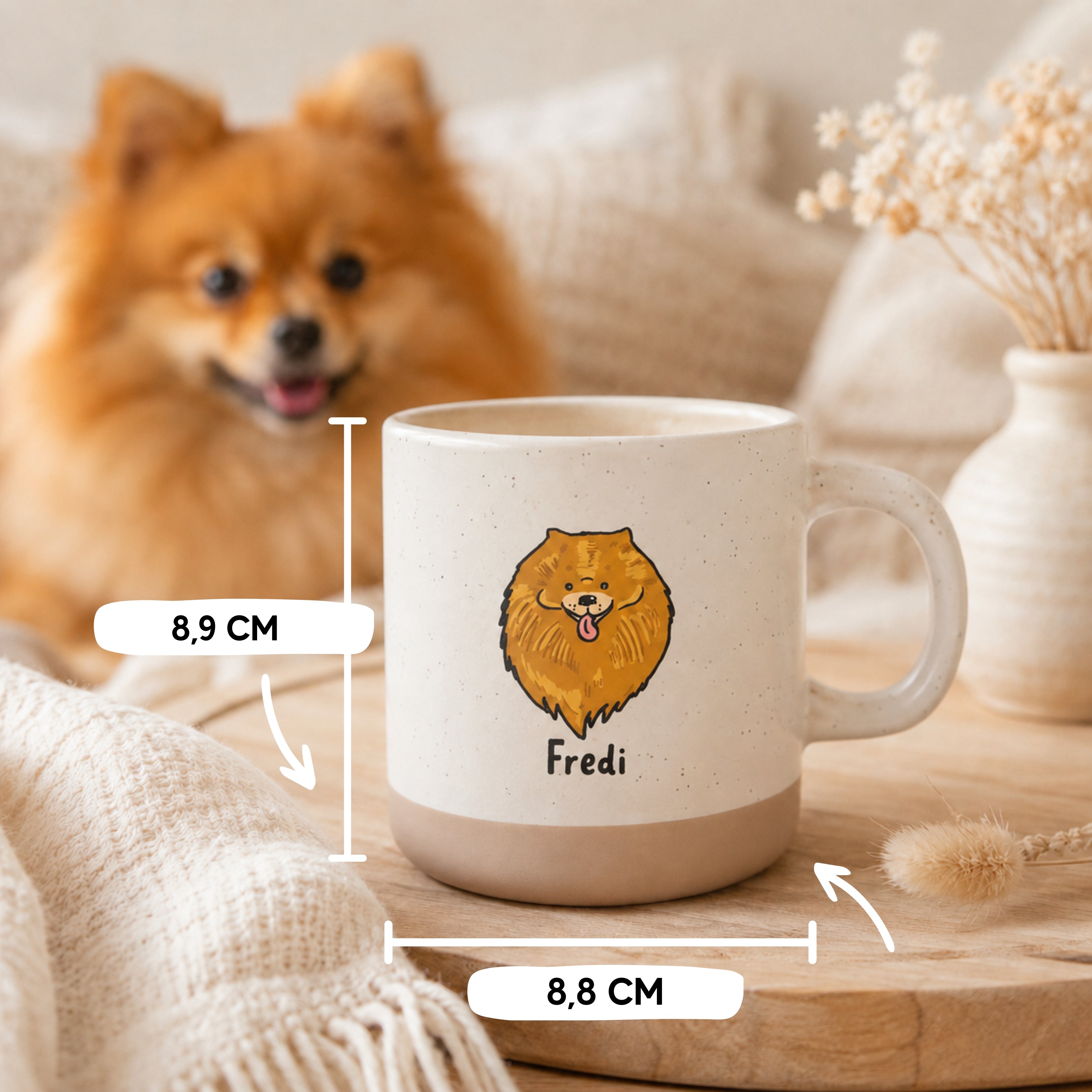 Personalisierte Hunde-Tasse mit Name & farbigem Hunde-Motiv