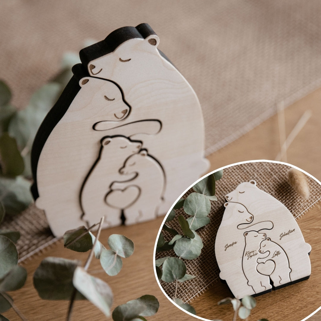 Personalisierte Bärenfamilie aus Holz