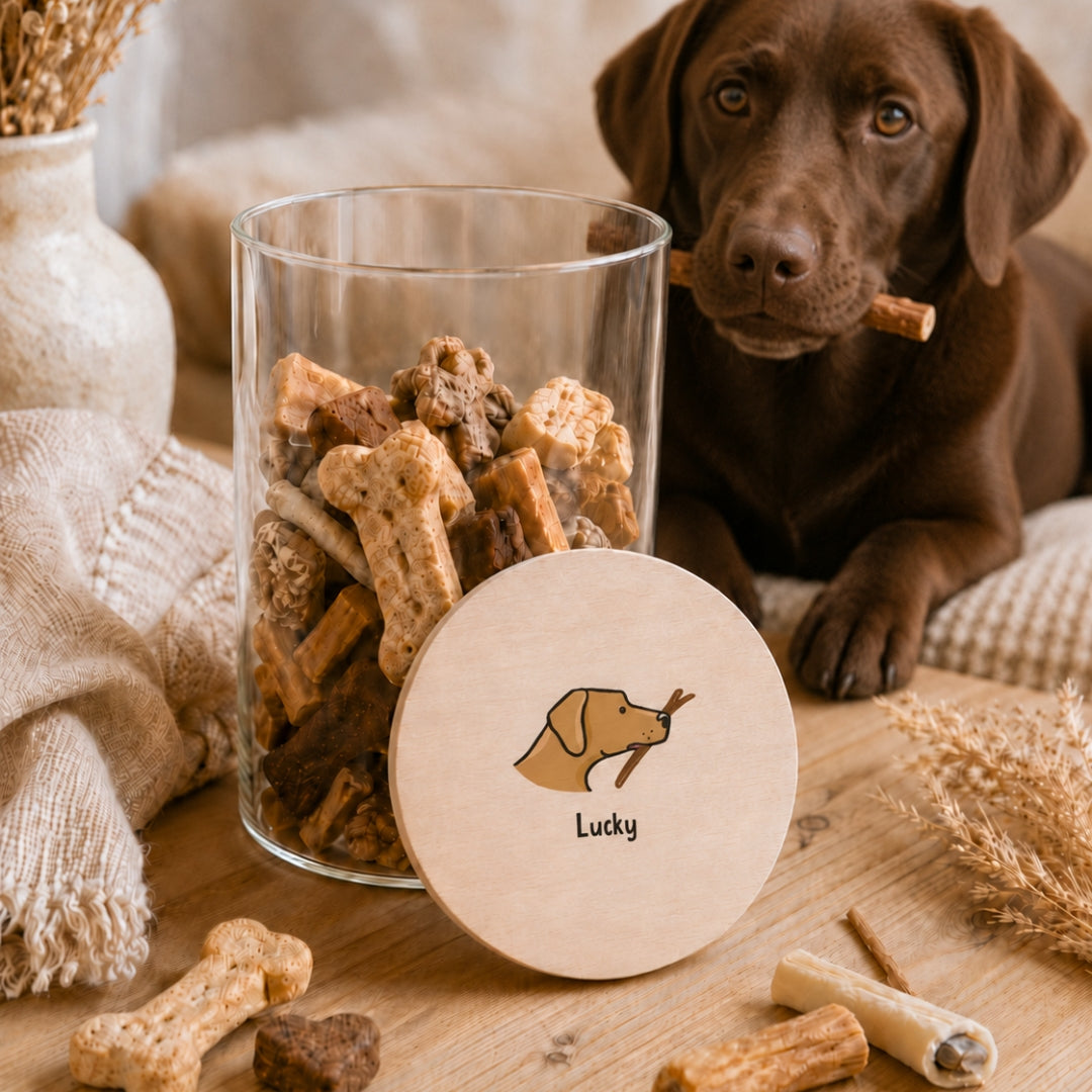 Personalisiertes Hundeleckerli-Glas mit Wunschhunderasse & Namen