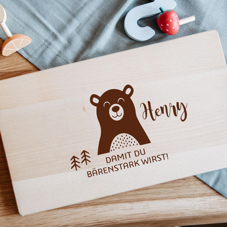 Frühstücksbrettchen Kinder mit verschiedenen Motiven 26x15 cm, Frühstücksbrettchen personalisiert, Holzbrett Kinder, Brettchen Kinder, Bär