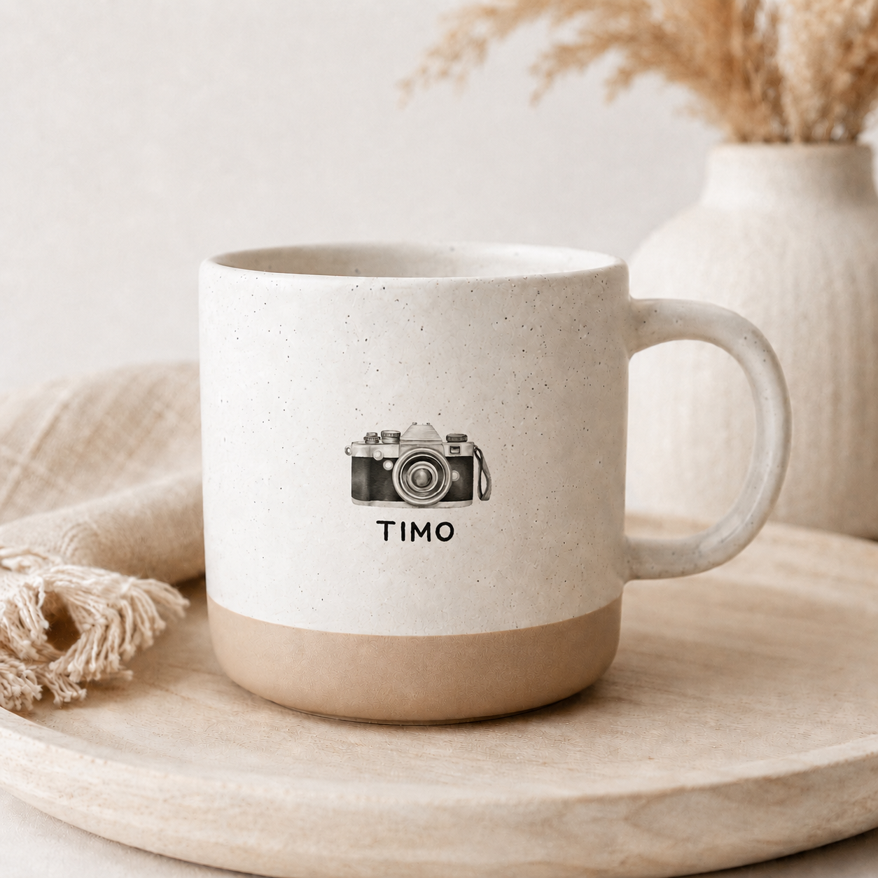 Personalisierte Fotografen-Tasse mit Name und Kameramotiv