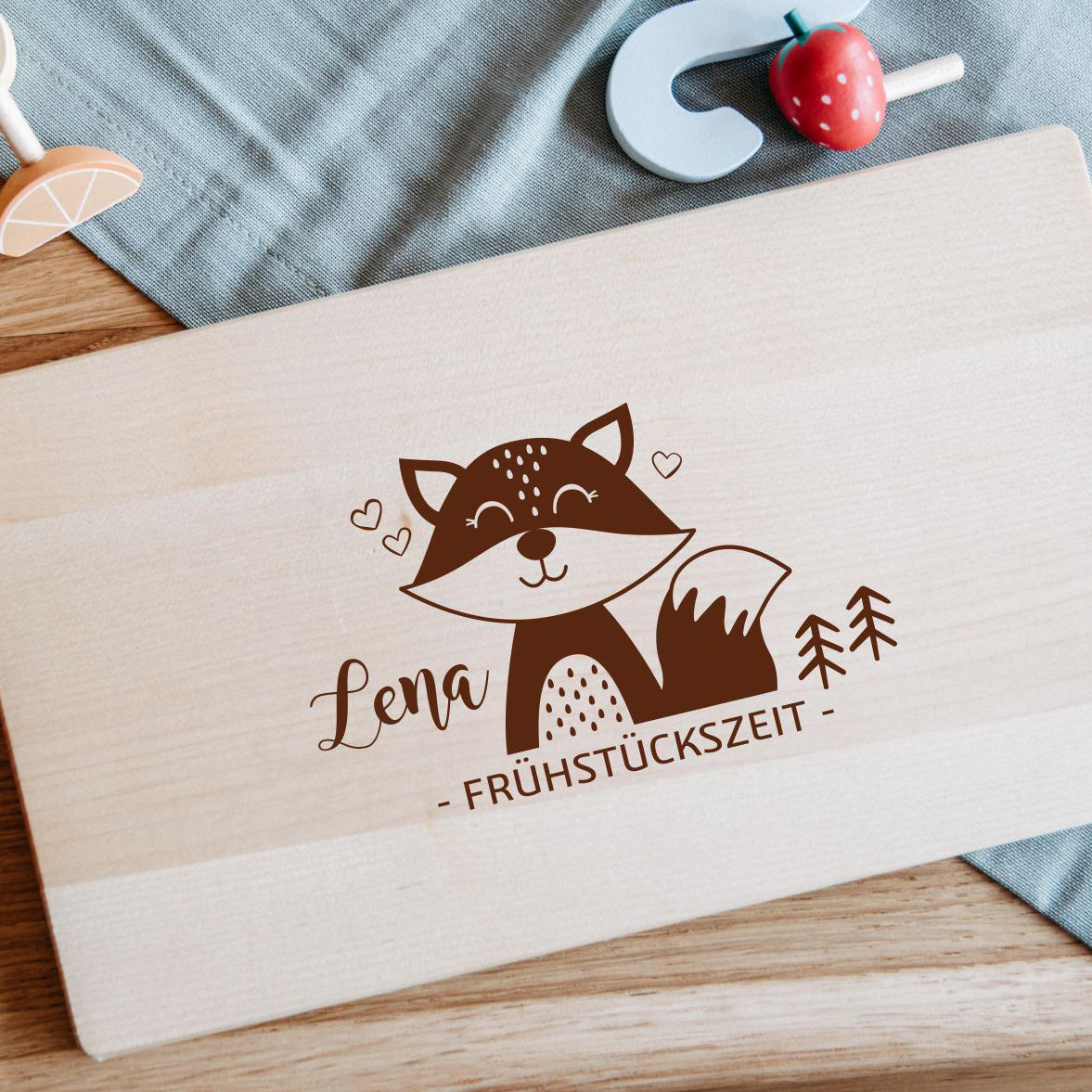 Frühstücksbrettchen Kinder mit verschiedenen Motiven 26x15 cm, Frühstücksbrettchen personalisiert, Holzbrett Kinder, Brettchen Kinder, Fuchs