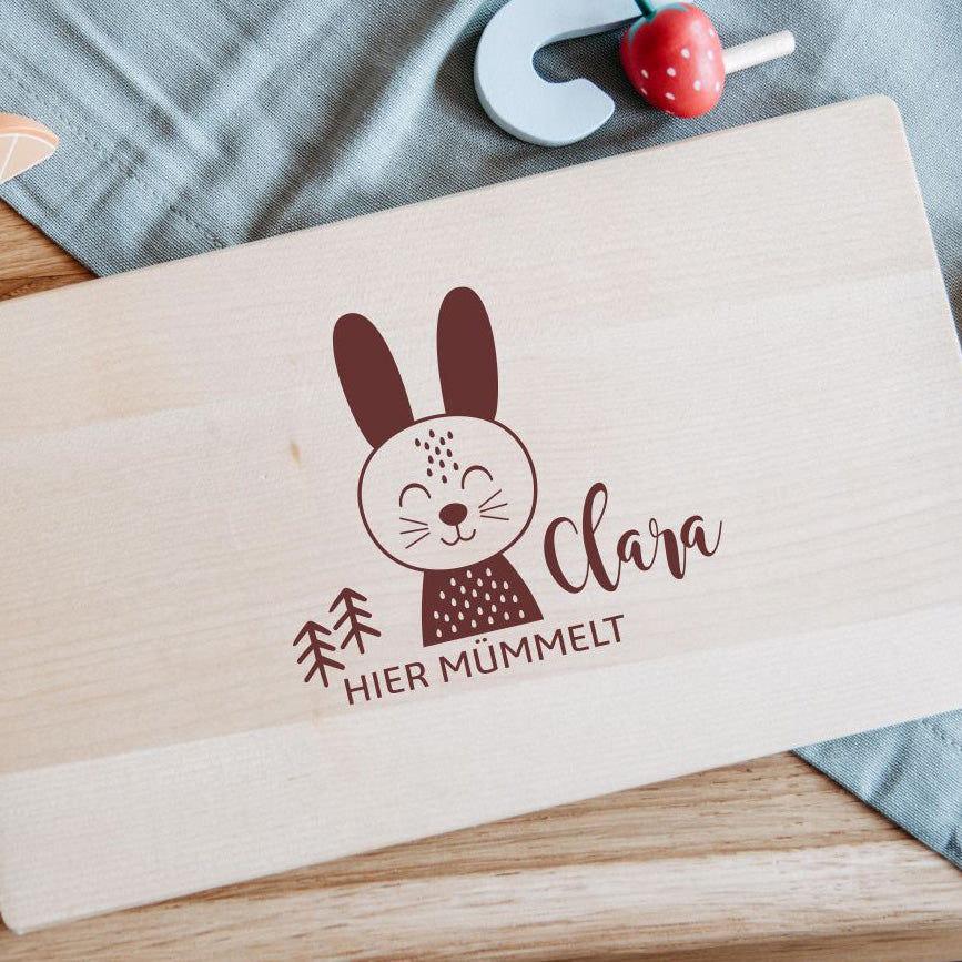 Frühstücksbrettchen Kinder mit verschiedenen Motiven 26x15 cm, Frühstücksbrettchen personalisiert, Holzbrett Kinder, Brettchen Kinder, Hase