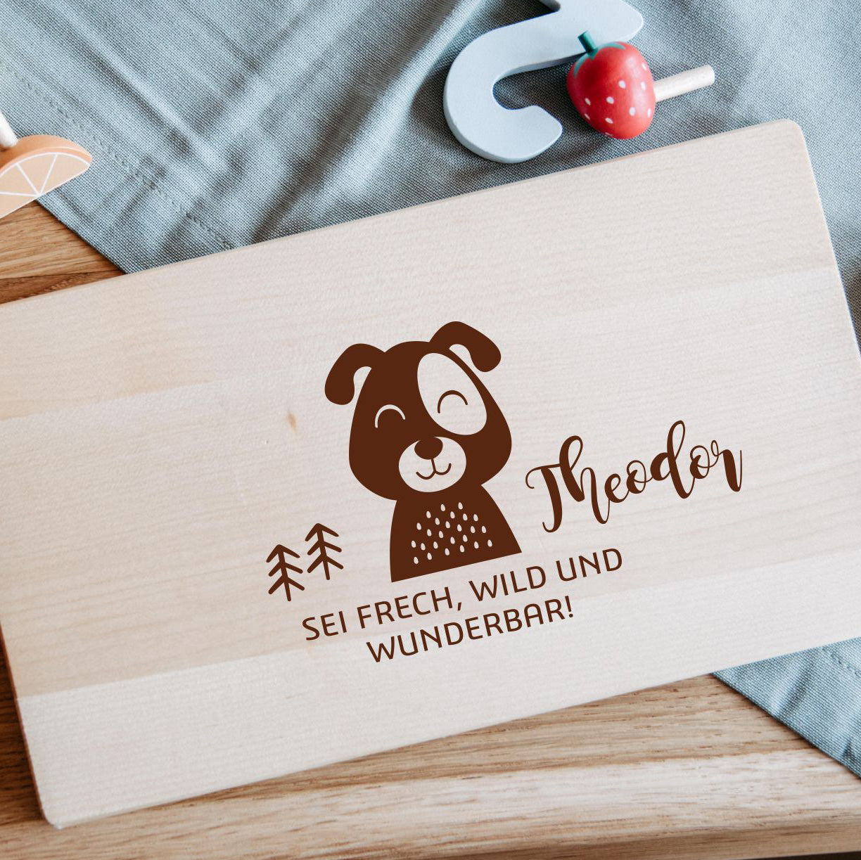 Frühstücksbrettchen Kinder mit verschiedenen Motiven 26x15 cm, Frühstücksbrettchen personalisiert, Holzbrett Kinder, Brettchen Kinder, Hund