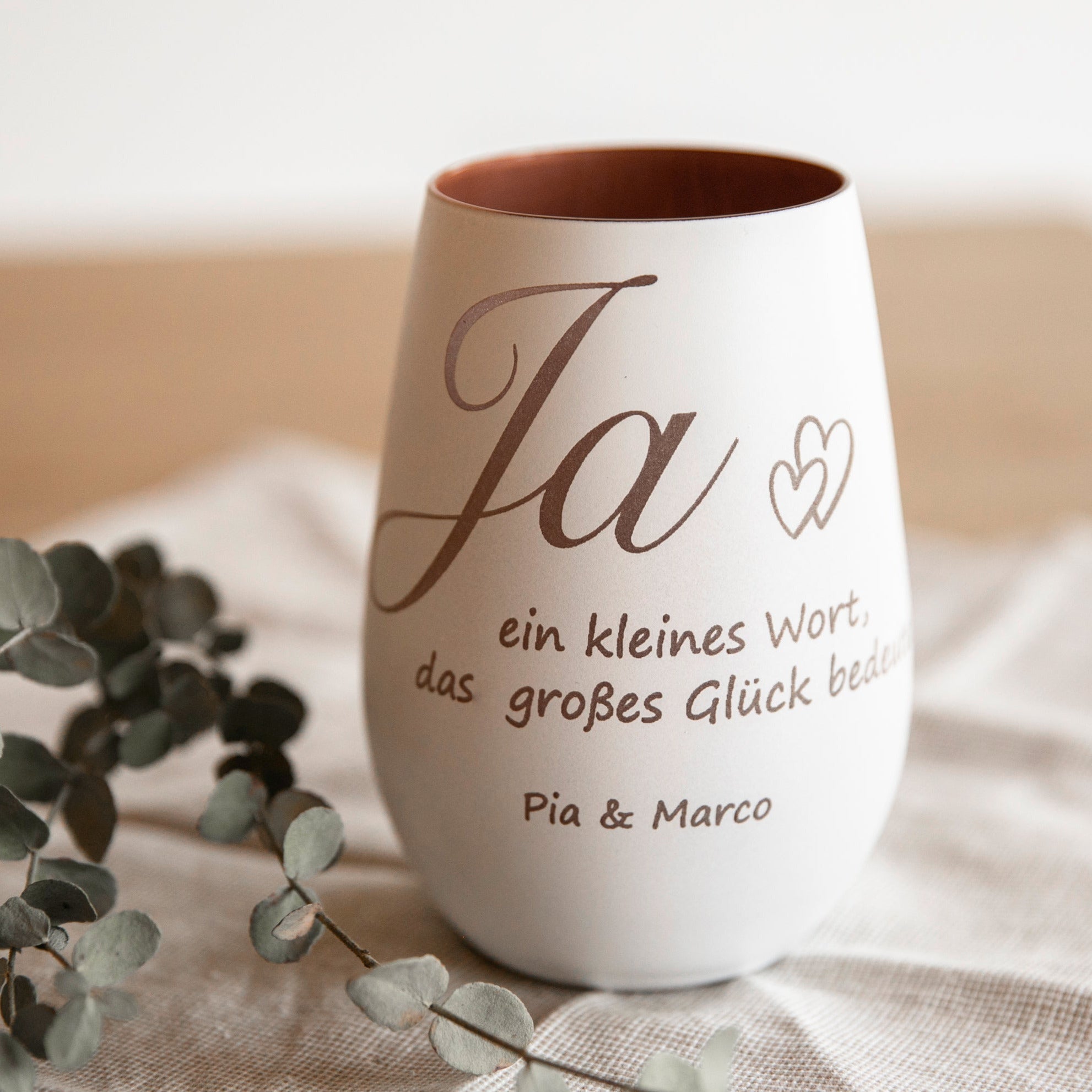 personalisiertes Windlicht - "Ja - ein kleines Wort, das großes Glück bedeutet"