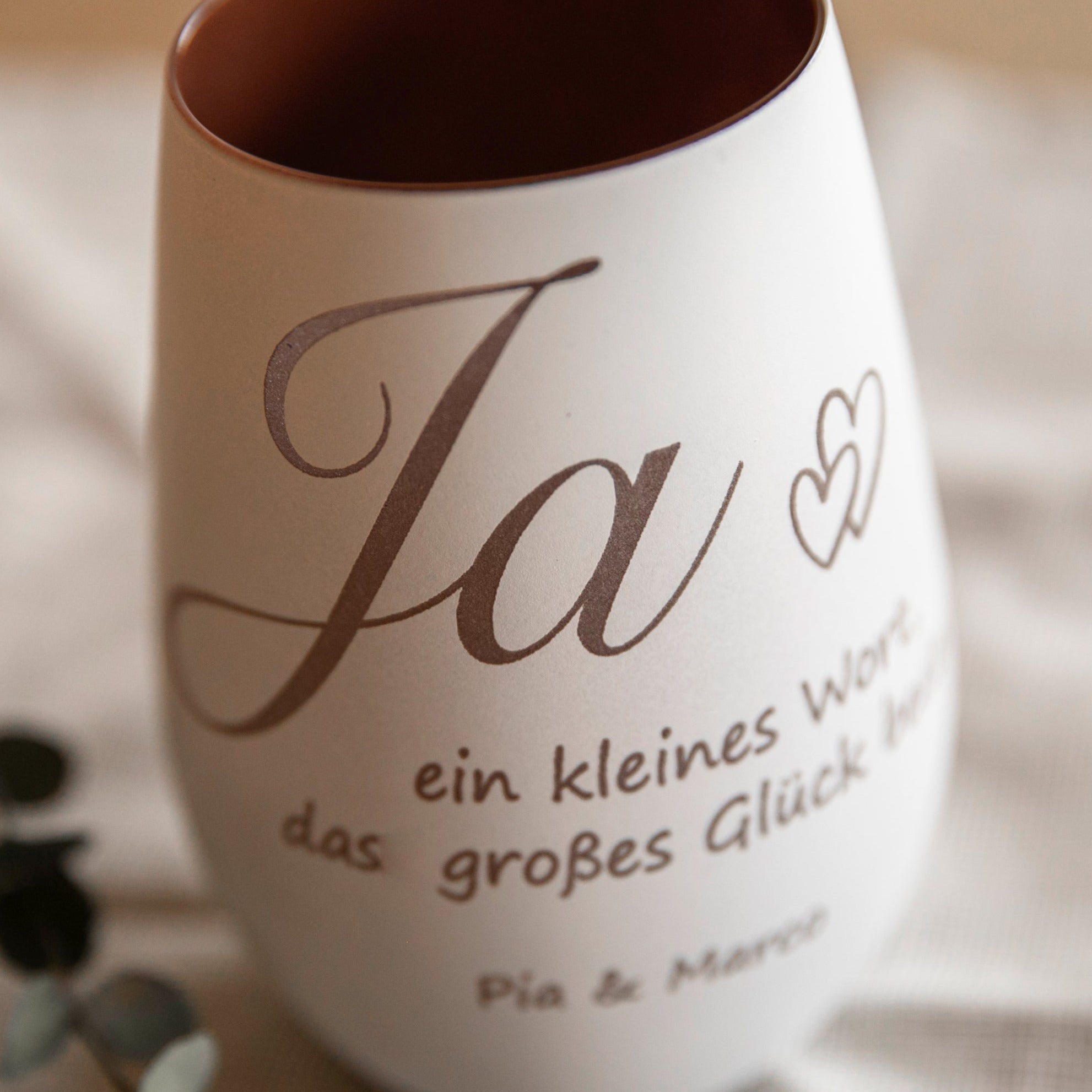 Personalisiertes Windlicht zur Hochzeit / Ja - ein kleines Wort, dass großes Glück bedeutet