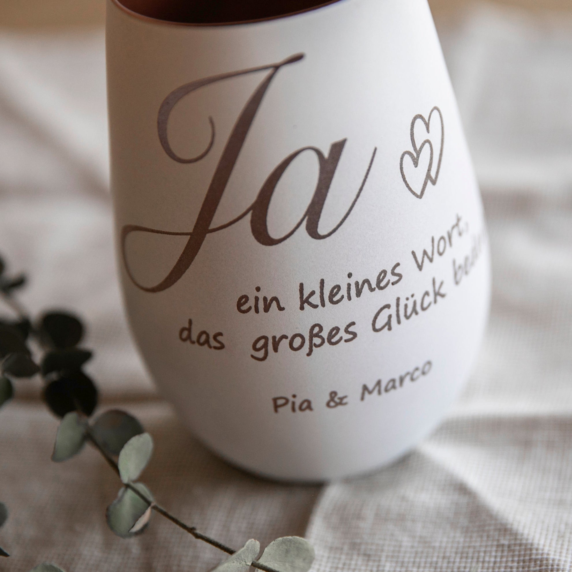 Personalisiertes Windlicht zur Hochzeit / Ja - ein kleines Wort, dass großes Glück bedeutet
