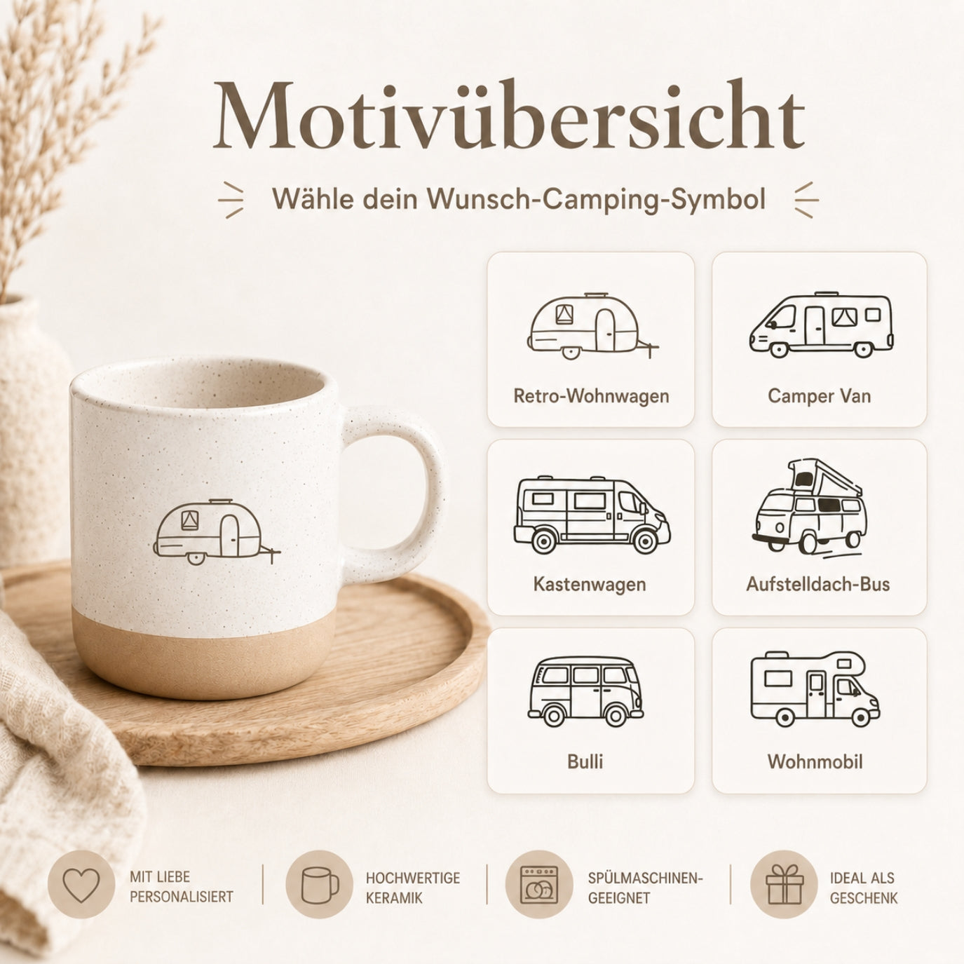 Personalisierte Camping-Tasse mit Name & Wunschmotiv