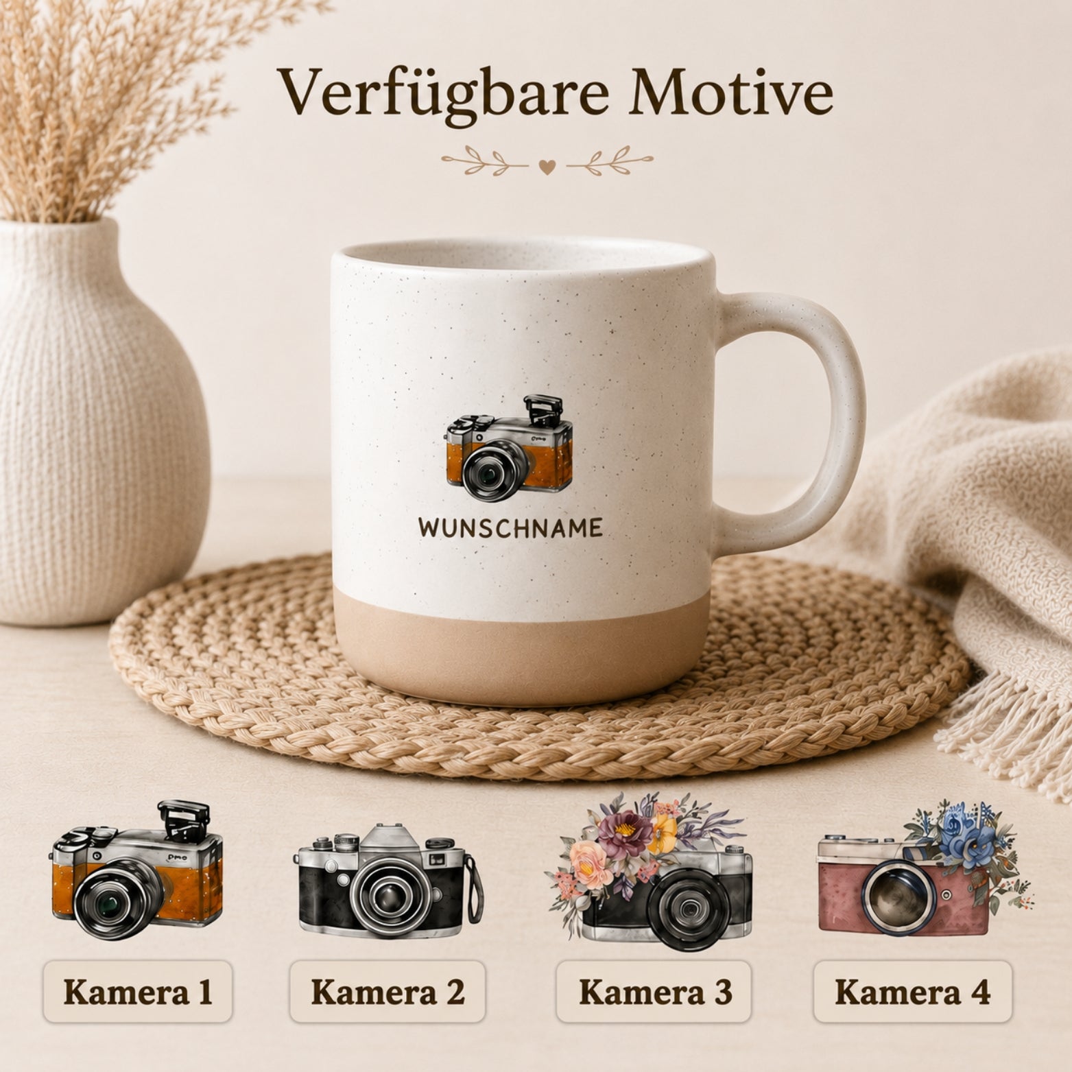 Personalisierte Fotografen-Tasse mit Name und Kameramotiv