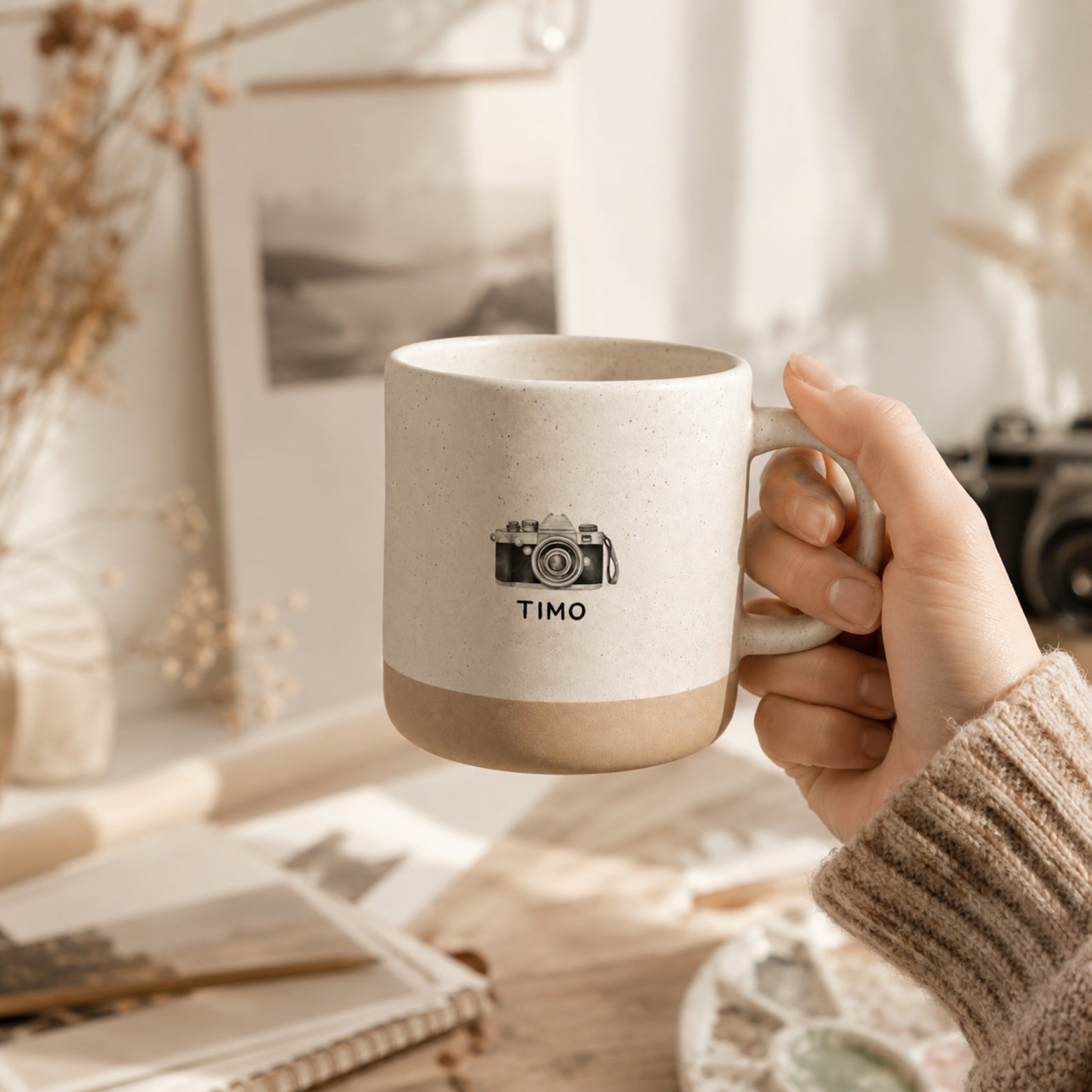 Personalisierte Fotografen-Tasse mit Name und Kameramotiv