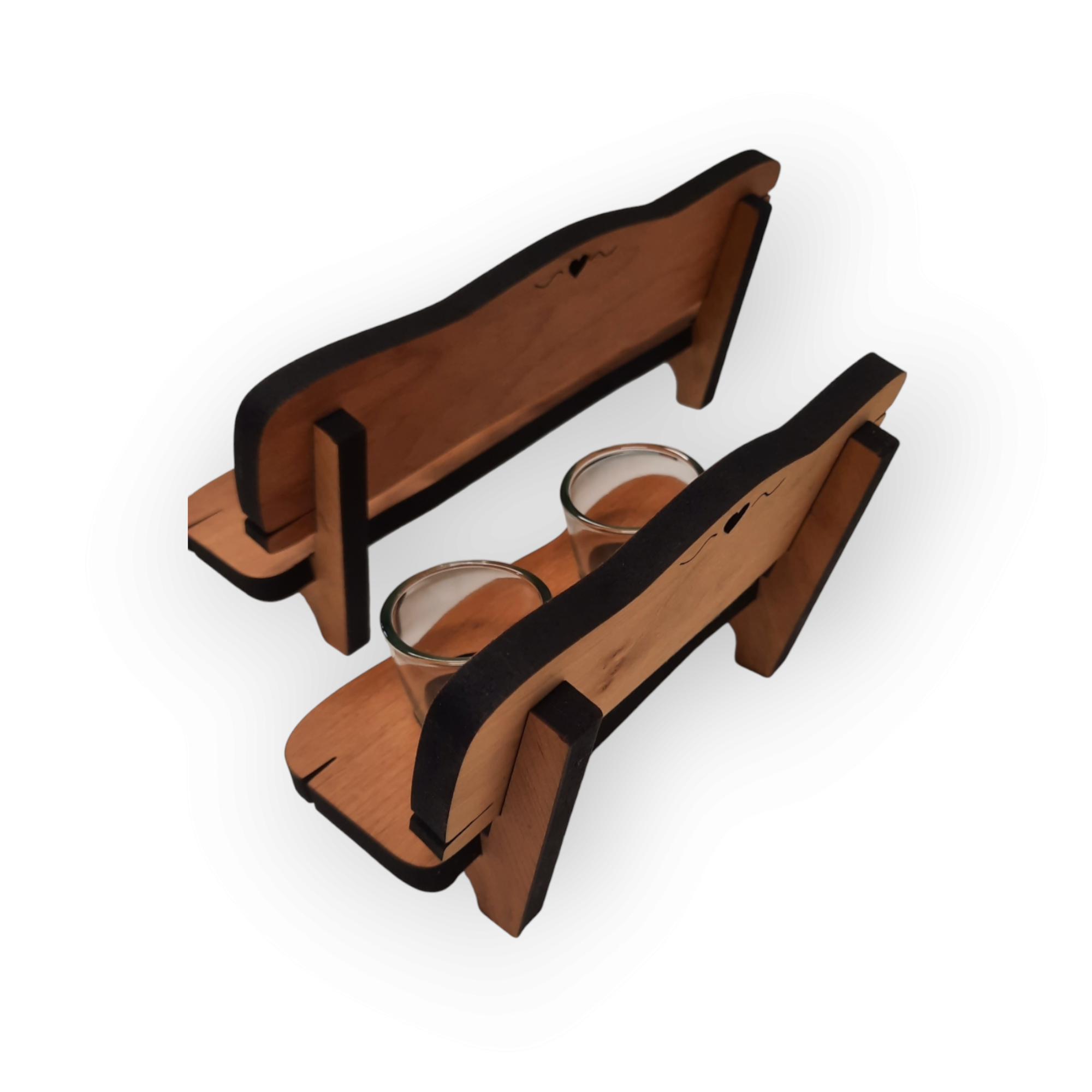 Schnapsbank aus Holz für 2 Schnapsgläser Ansicht von Hinten