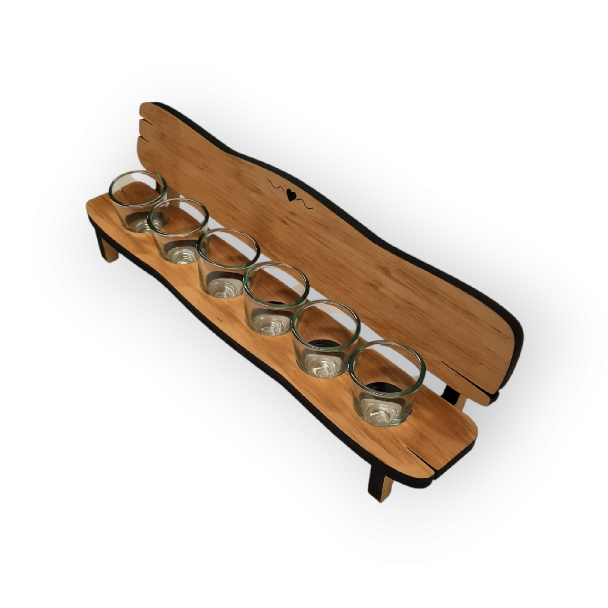 Schnapsbank aus Holz für 6 Schnapsgläser