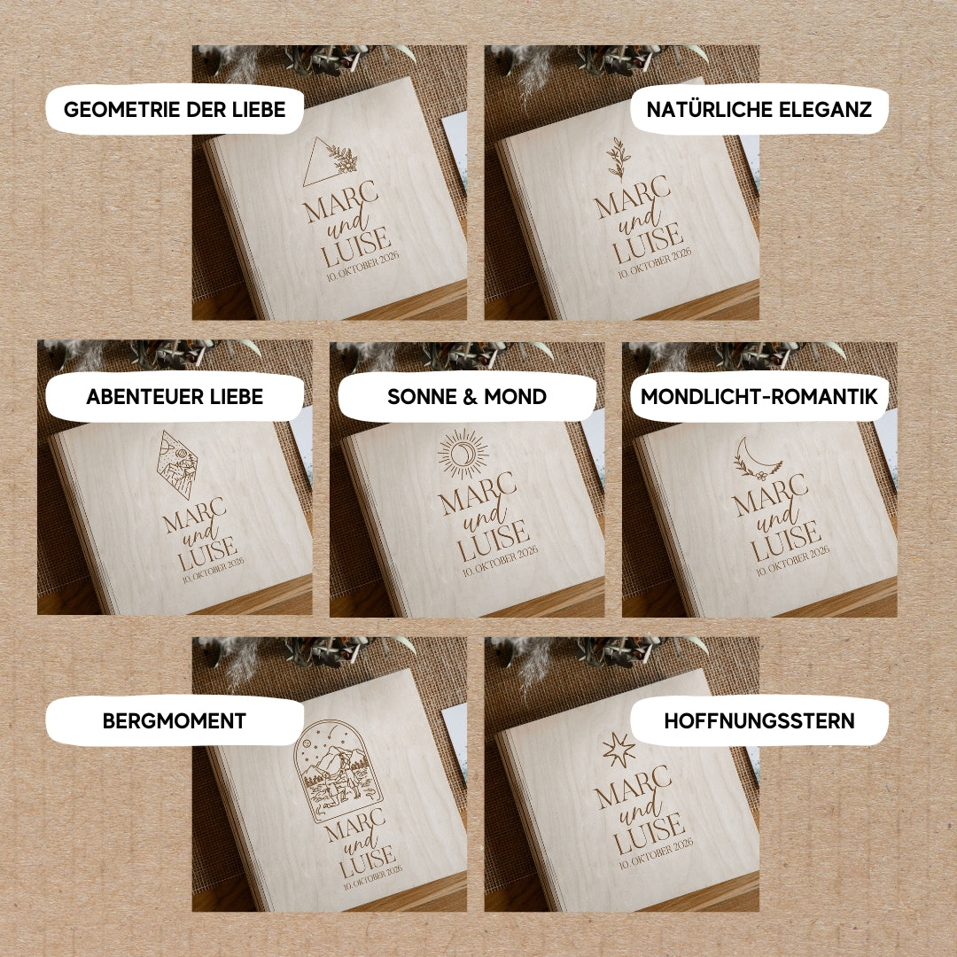 Personalisierbares Gästebuch aus Holz – Verschiedene Designs zur Auswahl